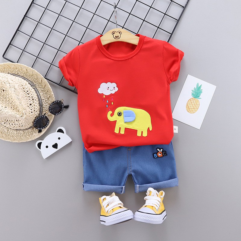 Mamamoli Baju setelan kaos anak laki laki / bayi / baby import/impor lucu elephant mm18