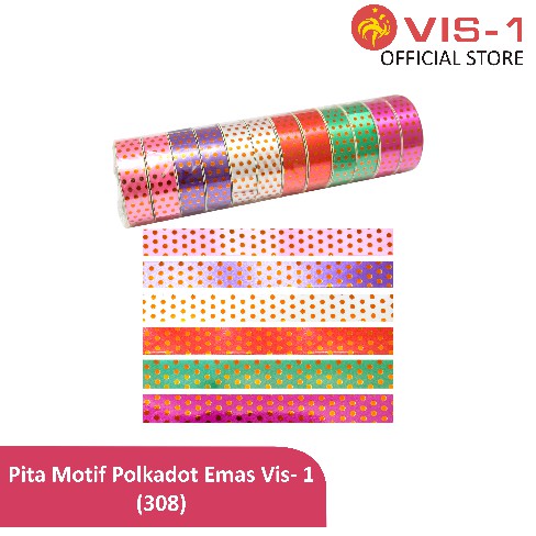 

Pita Kertas / Pita Jepang / Pita Kado Motif Polkadot Emas Vis-1 308