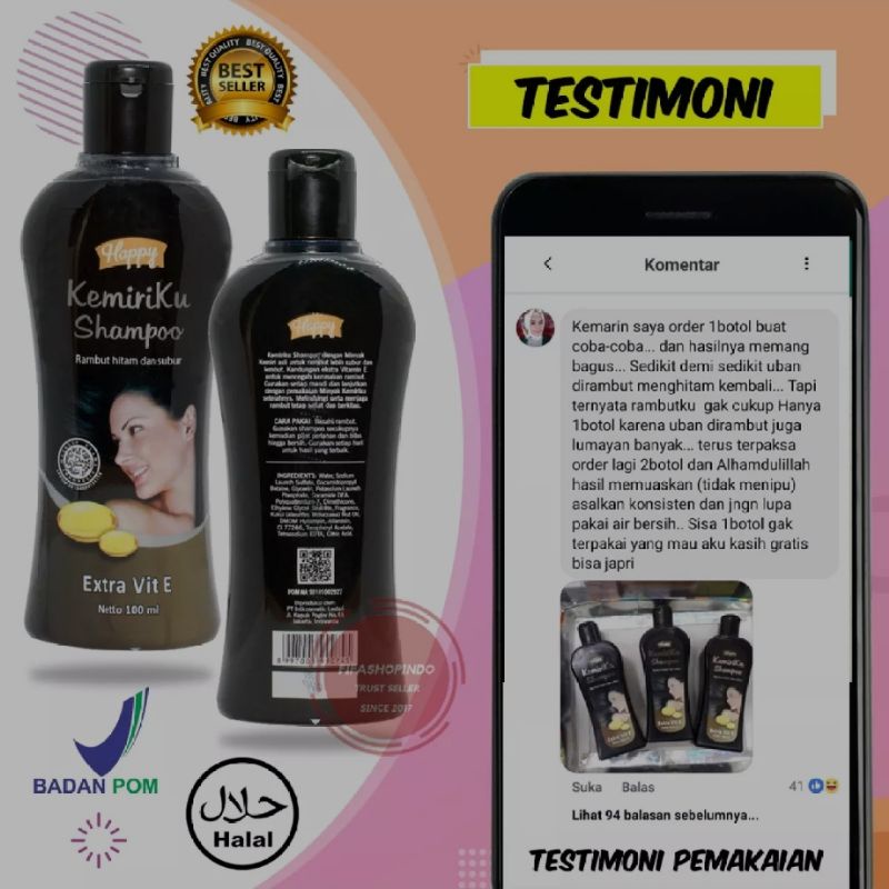 [PAKET HEMAT] HAPPY KEMIRIKU Shampoo + Minyak Penghilang Uban 100% Original Halal+BPOM - Shampoo+Minyak Rambut (100ml+100ml) - Penumbuh Rambut Botak - Perawatan Rambut Rusak Bercabang