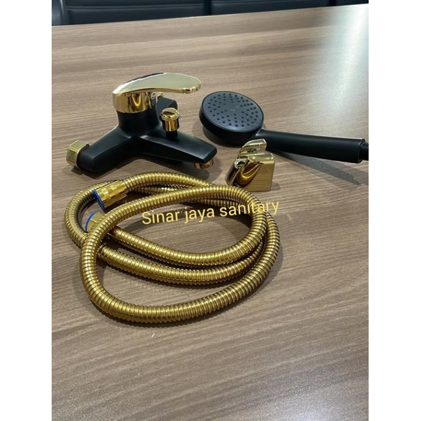 Kran bathub black gold panas dingin / Kran mixer balck gold / Hand shower bathub