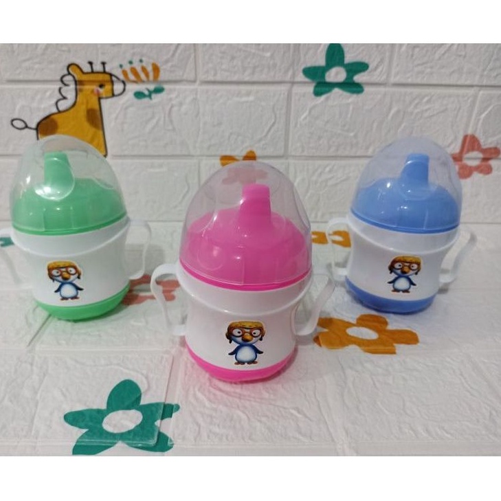 Baby Cup + tutup karakter anak/cangkir kecil/mug plastik anak/mug anti tumpah baby pinguin