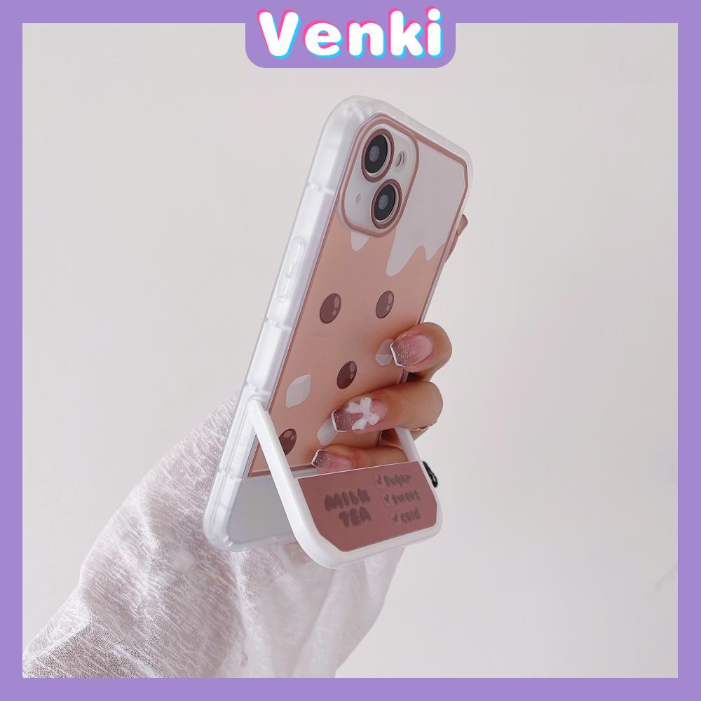 iPhone Case Acrylic Invisible Folding Stand Silicone Soft Case Shockproof Camera Cover Brown Pearl Milk Tea Compatible For iPhone 11 Pro Max 13 Pro Max 12 Pro Max 7Plus xr XS Max