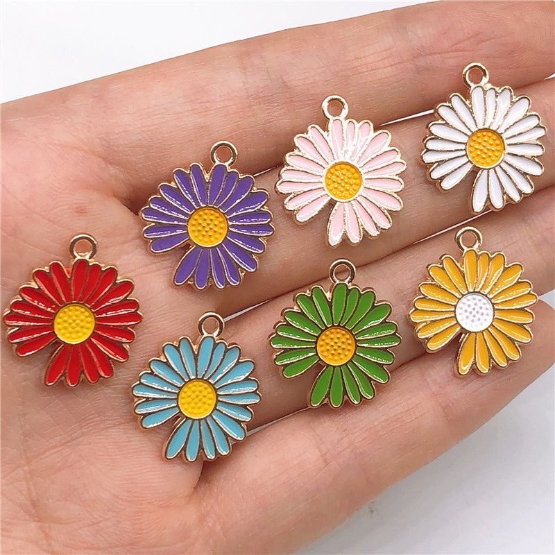Charm Bandul Enamel Bunga Daisy/Aster Epoxy