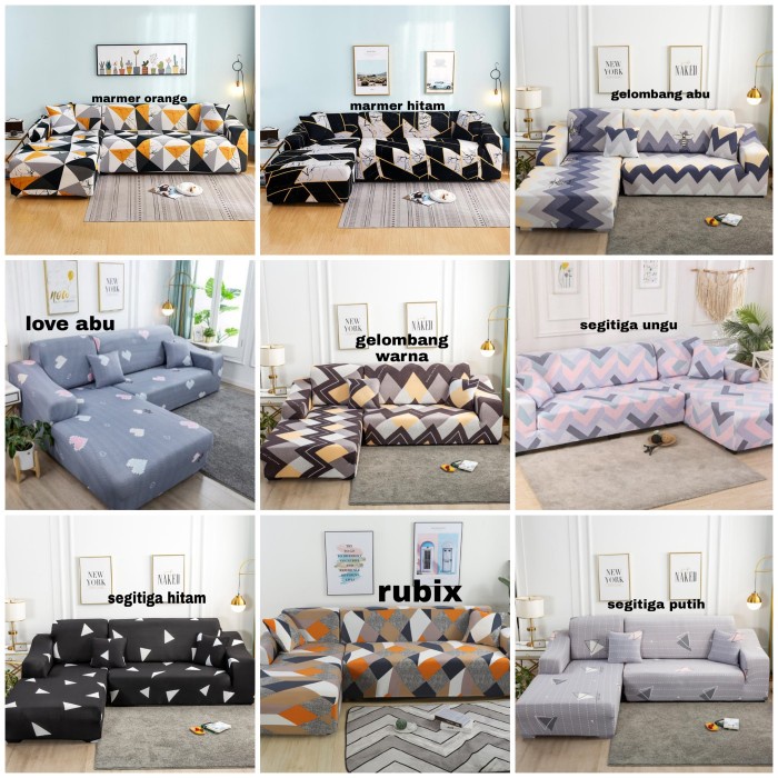 sarung/cover sofa letter L motif - segitiga ungu