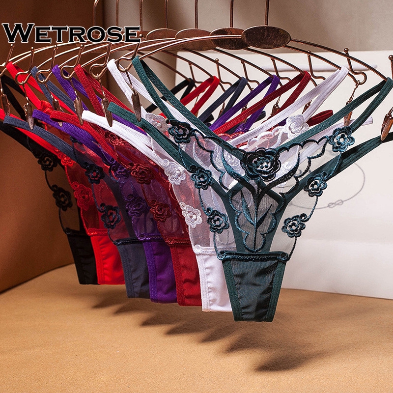 【Wetrose】New Seksi Bordir Mesh Renda Transparan Perspektif Elegan Wanita Hot Panty Thong