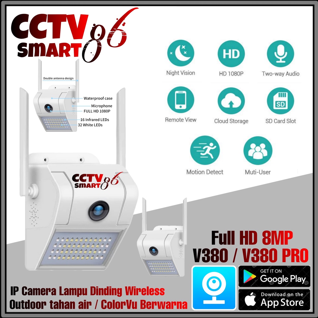 Kamera CCTV IP 8MP nirkabel Rumah Luar tahan air CCTV Samrt Camera Lampu Taman Wireless