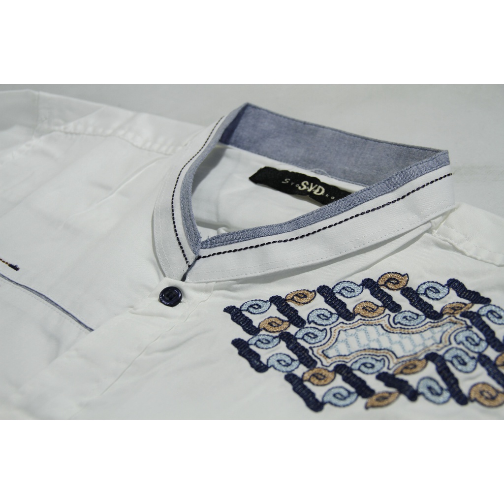 Baju Koko Pria Lengan Panjang Syahdika Putih Motif Bordir 11 | Pakaian Solat Pria | Baju Muslim