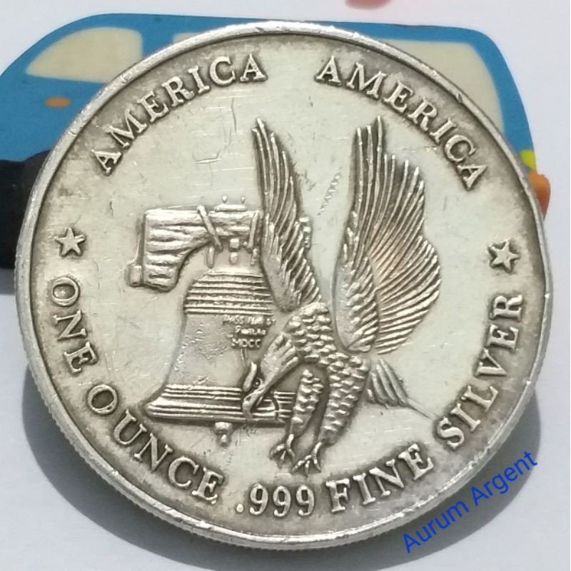 SB.17-- 1 PC KOIN PERAK ASLI 1 Troy Ounce .999 Fine Silver Eagle-Liberty Bell Silver Coin
