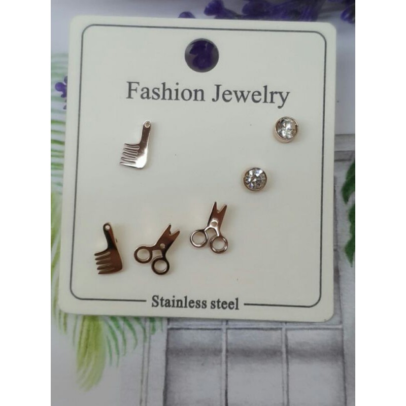 Anting titanium / Anting tusuk titanium / anting titanium 1set isi 3 pasang / anting titanium set