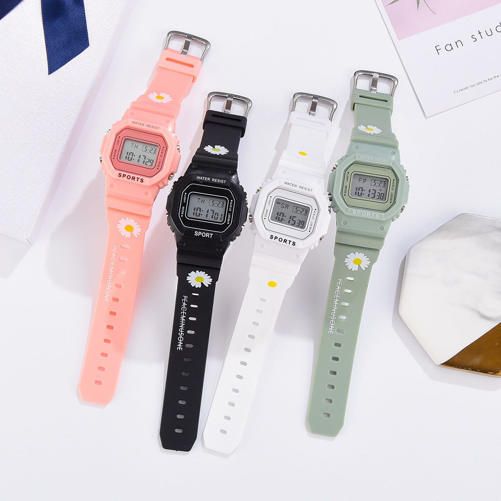 JAM TANGAN DIGITAL WANITA MOTIF BUNGA KOREA STYLE RUBBER-1