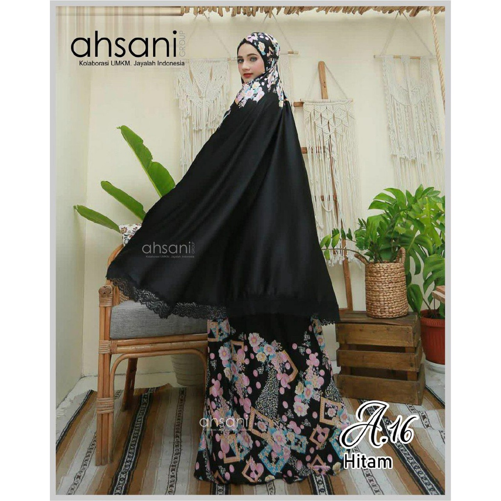 Mukena Dewasa Premium Bahan Armani By Ahsani Mukenah Travel 2 in 1 Adem Ringan Nyaman Warna Hitam Ko