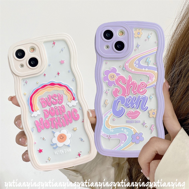 Casing TPU IPhone 11 14 + 7 8 6 6s + XR 12 13 11 Pro Max X XS Max SE 2020 14 Pro Max Motif Huruf Warna Pelangi