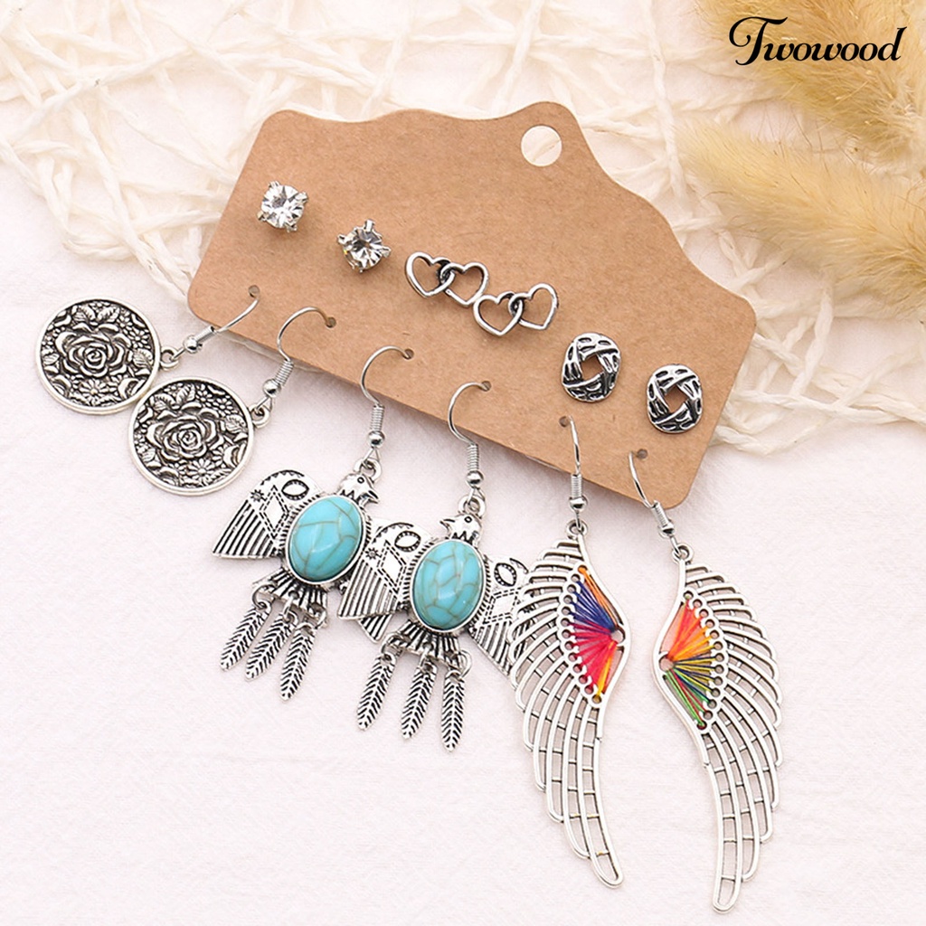 1 Set Anting Hoop Desain Bulu Bahan Alloy Untuk Harian