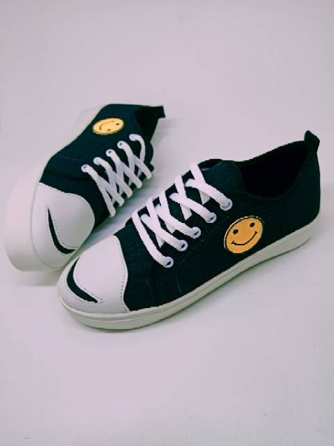 Dinda sepatu wanita kanvas smile sepatu sneaker Korea hitam dan kuning