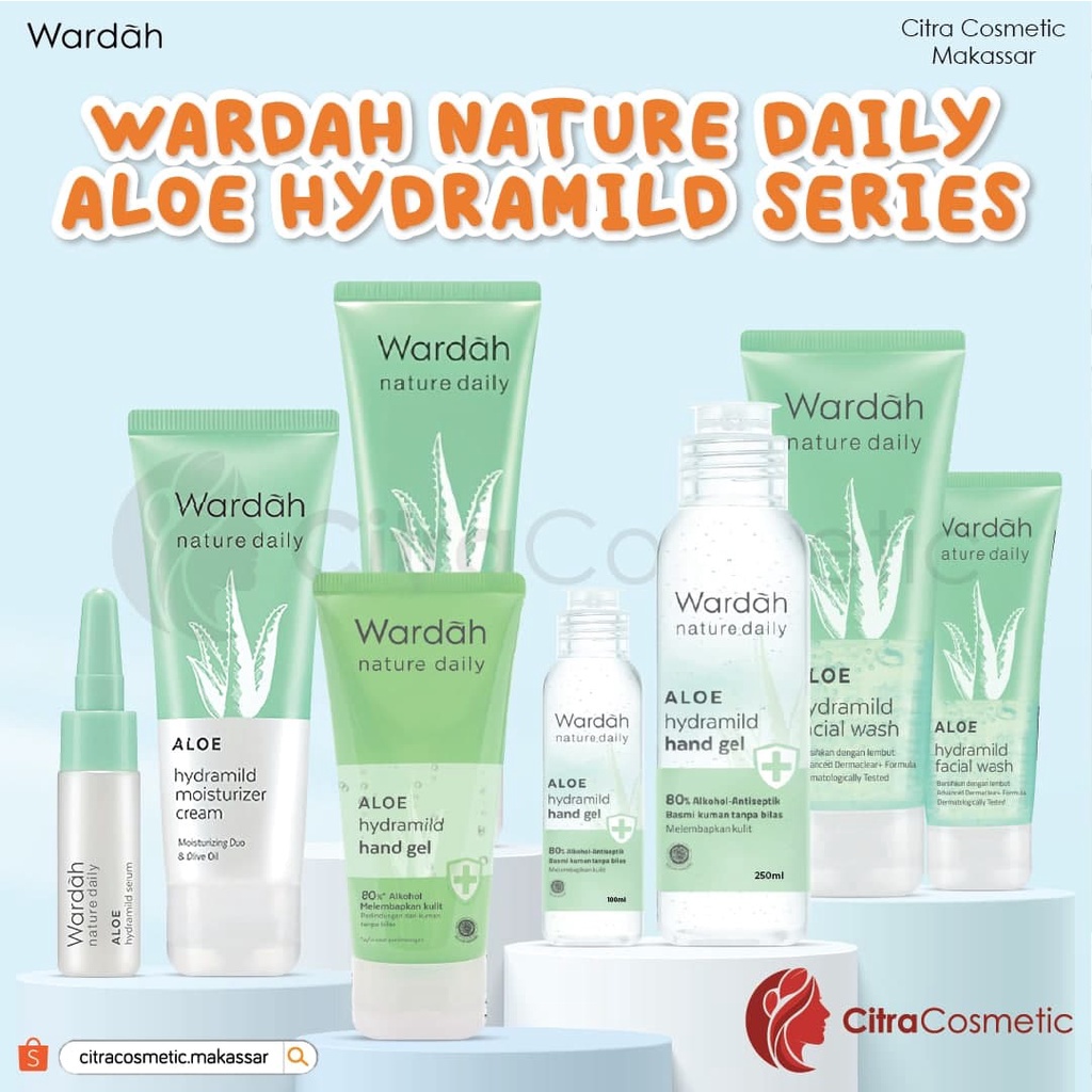 Wardah Nature Daily Aloe Hydramild Series Multifunction Gel | Facial Wash | Moisturizer Cream | Hydramild Serum