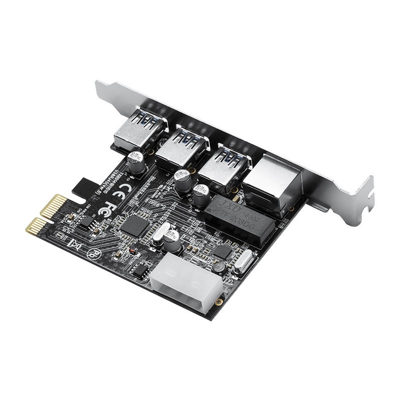 Pci express x1 Orico Usb 3.0 3 port 5Gbps &amp; Lan rj45 Gigabit 2Gbps with 4 pin molex power Pnu-3a1r - Pcie Pci-e expansion card