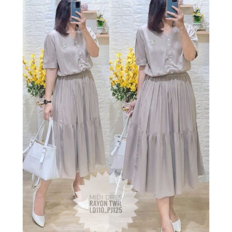 Midi dress rayon twill/dress rayon twill torino