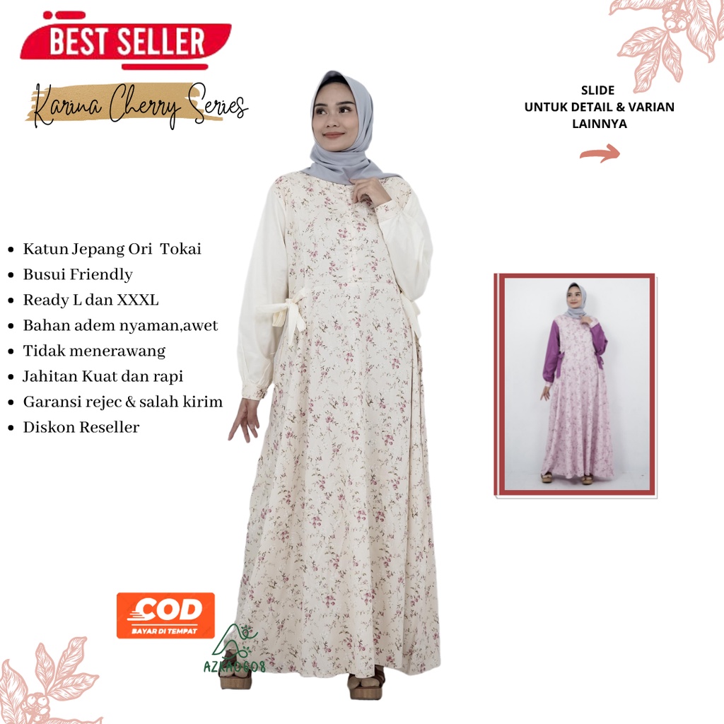 Gamis Katun Jepang Ory Karina Kombinasi Polos & Motif Size XL Ld 110