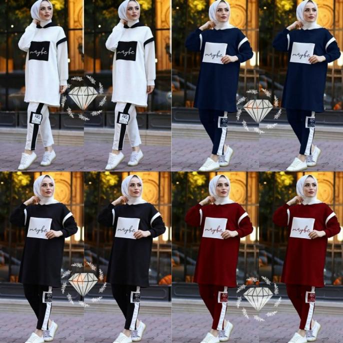 Pakaian Olahraga Wanita Setelan Olahraga Wanita Muslimah Set Celana Training Jogging Kaos Lari