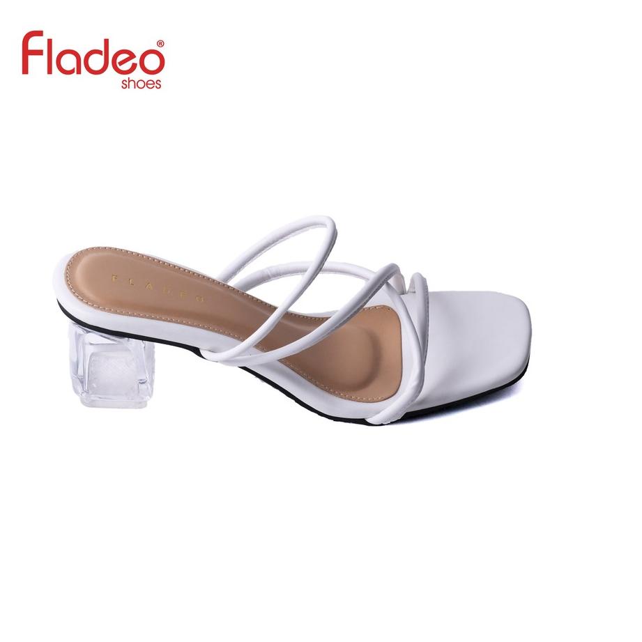 Sangat Nyaman.. Fladeo D21/LDH368-1WH/Sandal Heels Slide Wanita [ Hak Kaca ]