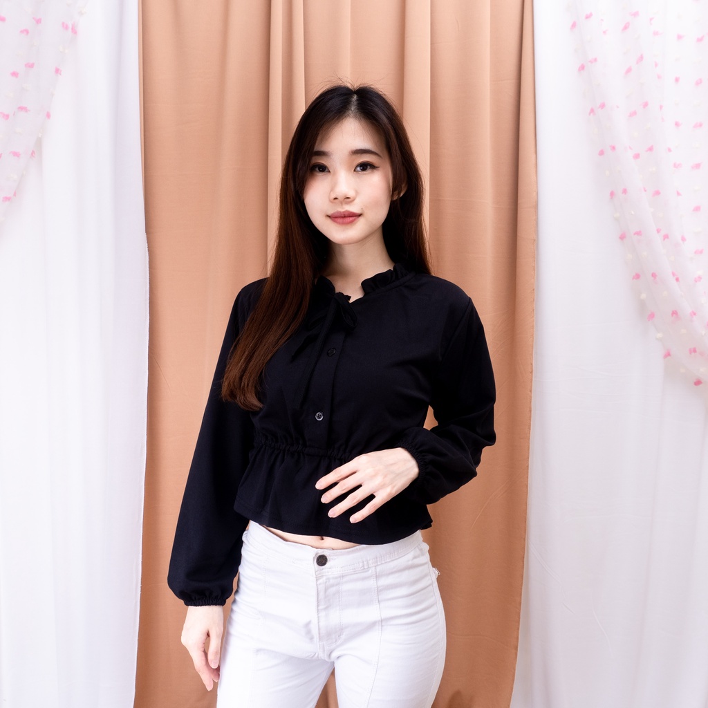 Blouse Mikela Fashion Wanita - Mikela Blouse Wanita Bahan Crepe-HITAM