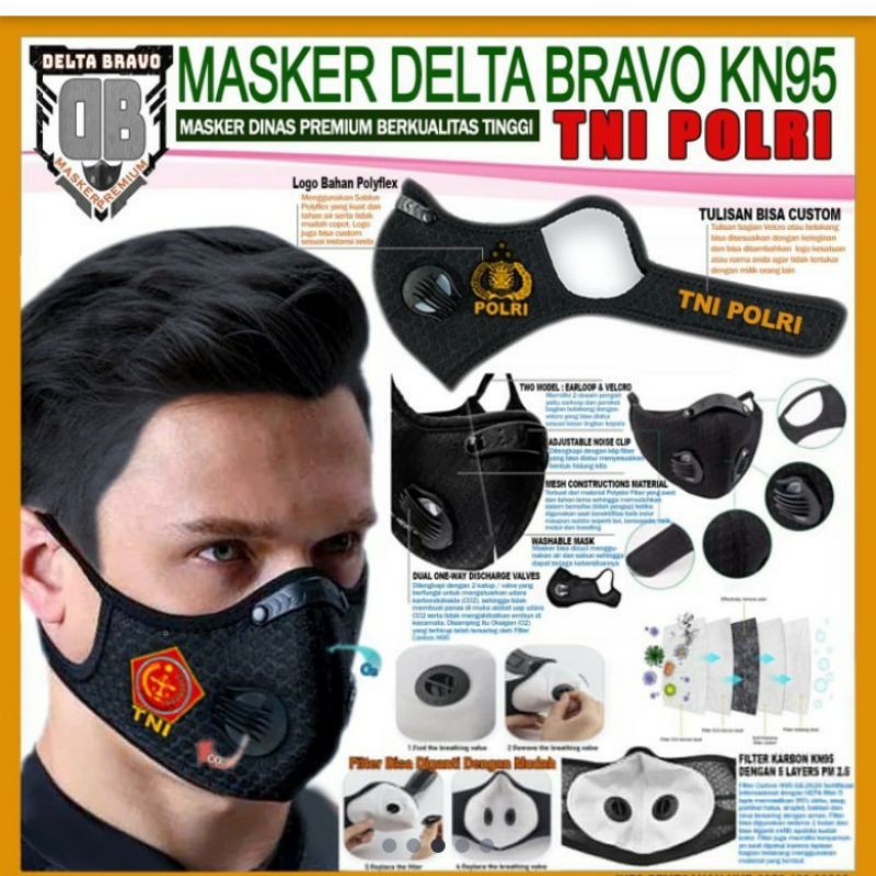 MASKER POLRI TNI DELTA BRAVO FILTER KN95 5 LAYERS ACTIVE CARBON