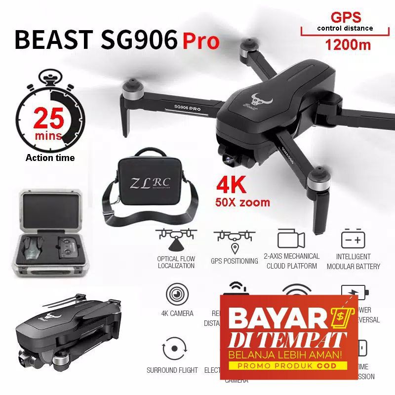COD drone gps murah lipat sg906 pro 2axis kamera 4k free tas