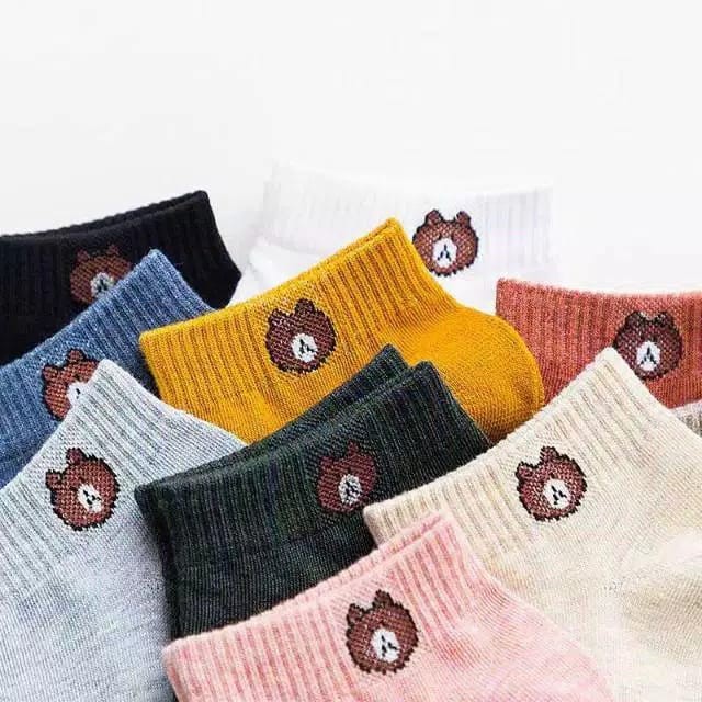 KAOS KAKI BERUANG korea ankle semata kaki motif polos panda dewasa socks pendek teddy bear brown