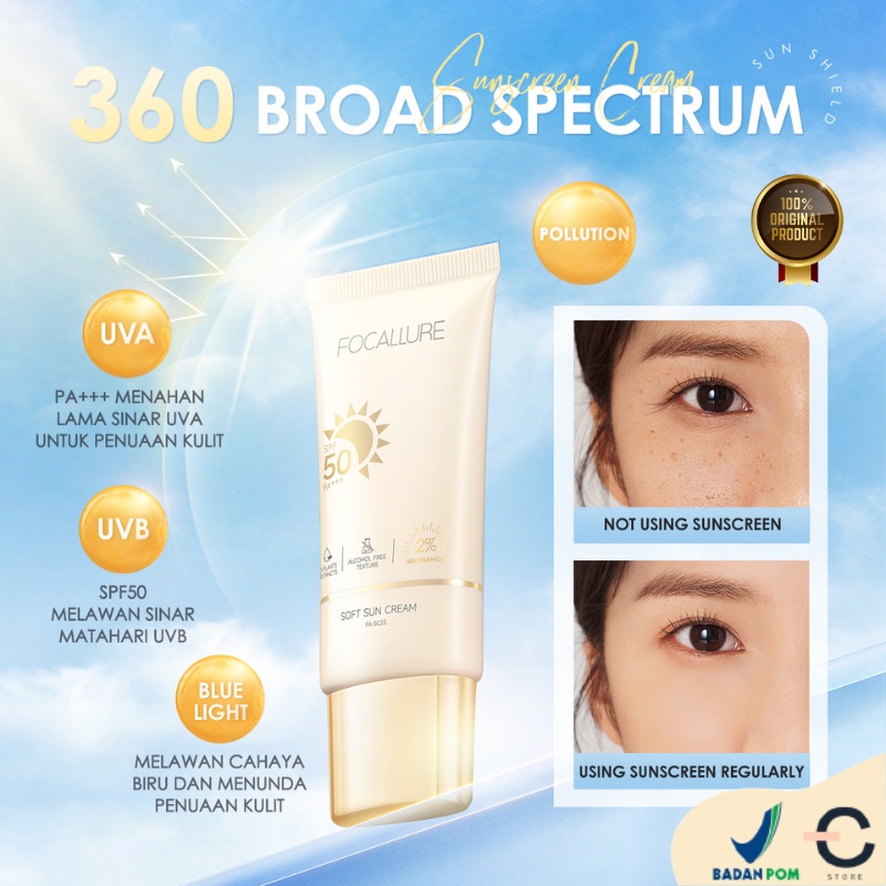 [ORI BPOM] FOCALLURE UVA UVB Blue Light Sun Protector Sunscreen Gel SPF 50 PA+++ FASC23