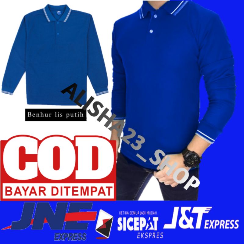 BAJU POLO BIRU LENGAN PANJANG KAOS BERKERAH TANGAN PANJANG BIRU BENHUR KAOS LAKOS POLO PRIA WANITA