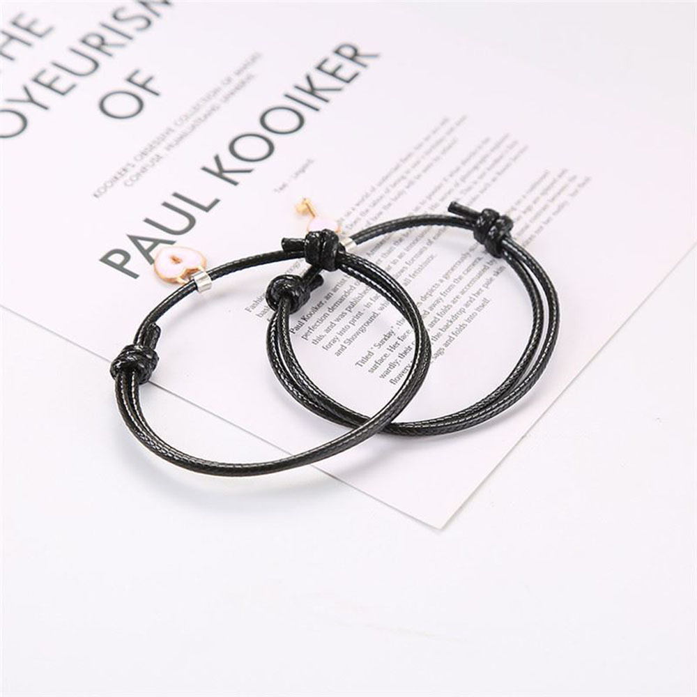 2Pcs Set Gelang Tali Magnet Pria Wanita Teman Pasangan Gadis Hitam Couple