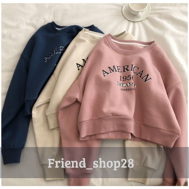 American 1956 Dramer Crop | Sweater Crop Wanita | Korean Style Oversize