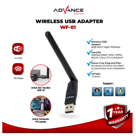 ITSTORE Advance USB Dongle Wifi Wireless Adapter Receiver WF-01 Komputer PC Laptop Set Top Box 150Mbps