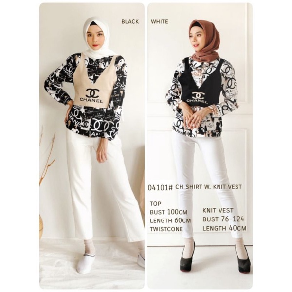 MDLV ~ KEMEJA DAN ROMPI RAJUT 04101 SHIRT SYENEL KNIT VEST //KEMEJA SET ROMPI//FASHION IMPORT WANITA