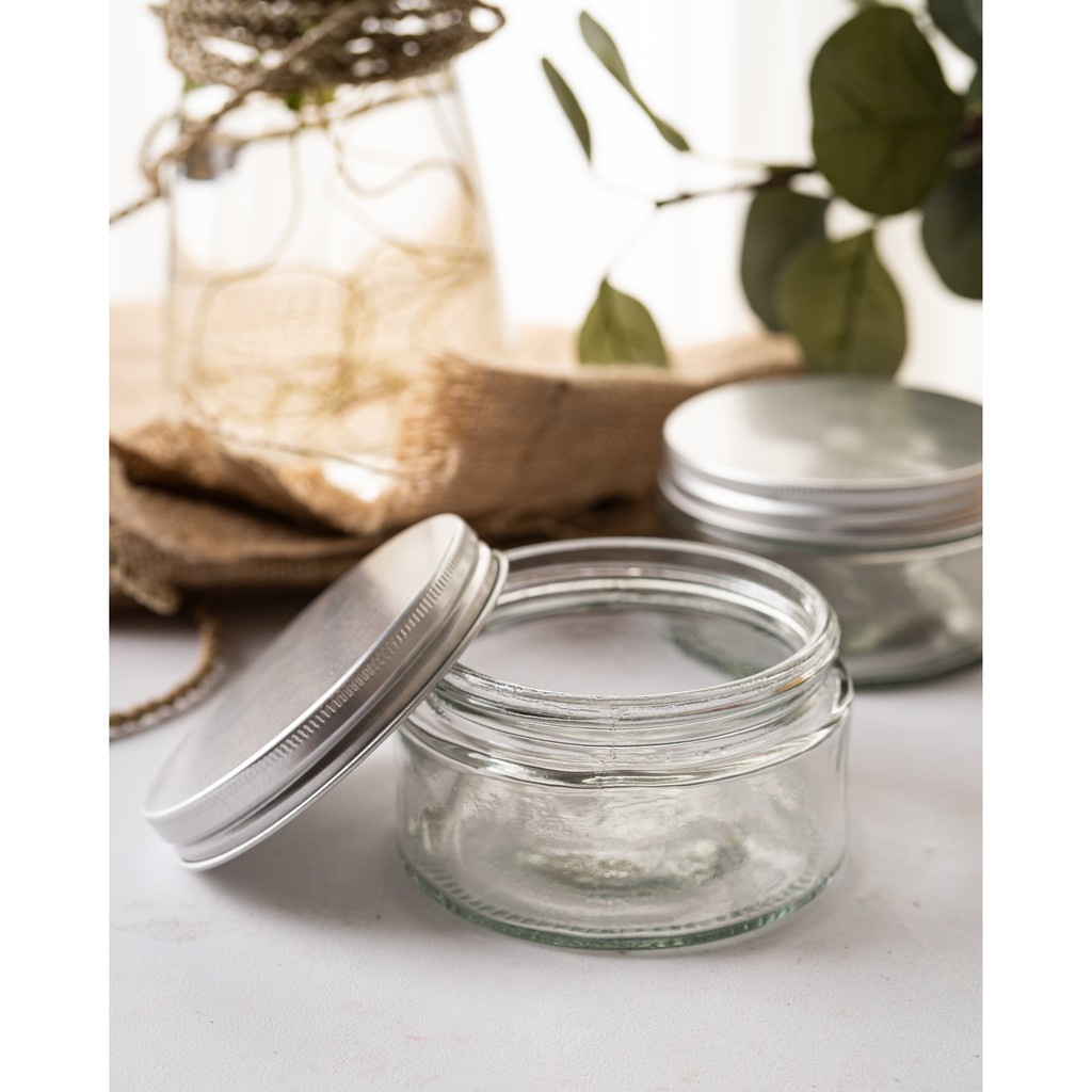 Topless Silver Short 220 ml Lid Alumunium / Toples Kaca Pendek Permen Dapur Bumbu