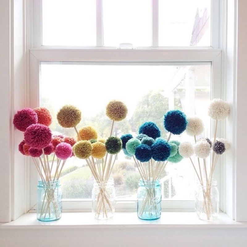 (READY STOK) pom pom flower / pom pom bunga / macrame wall hanging (HD004)