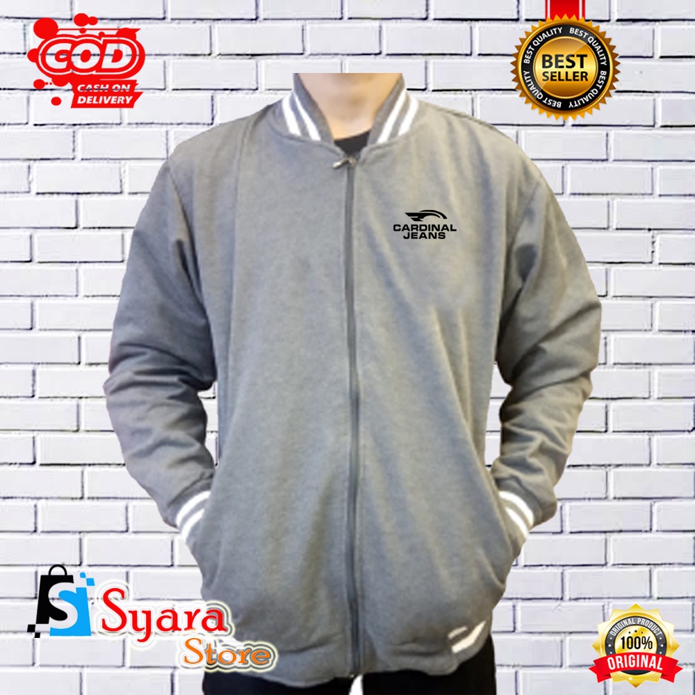 Syara Store / Jaket Varsity Cardinal Jeans Hitam/ Jaket Distro Varsity / Jaket Baseball / Jaket Dist