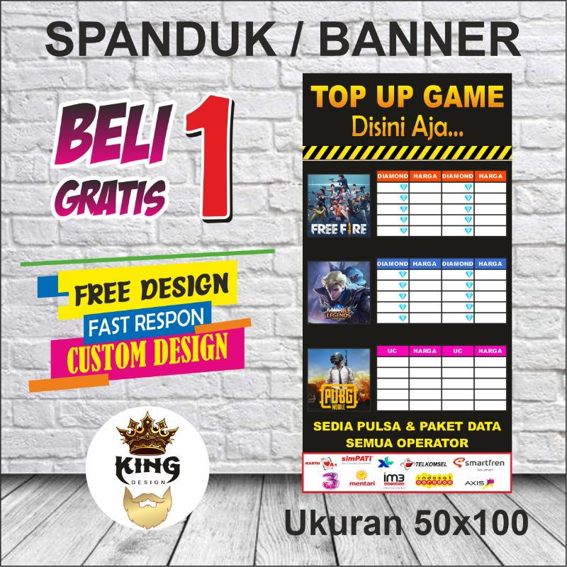 spanduk 1 hari jadi | spanduk/banner top up game | COD | free design