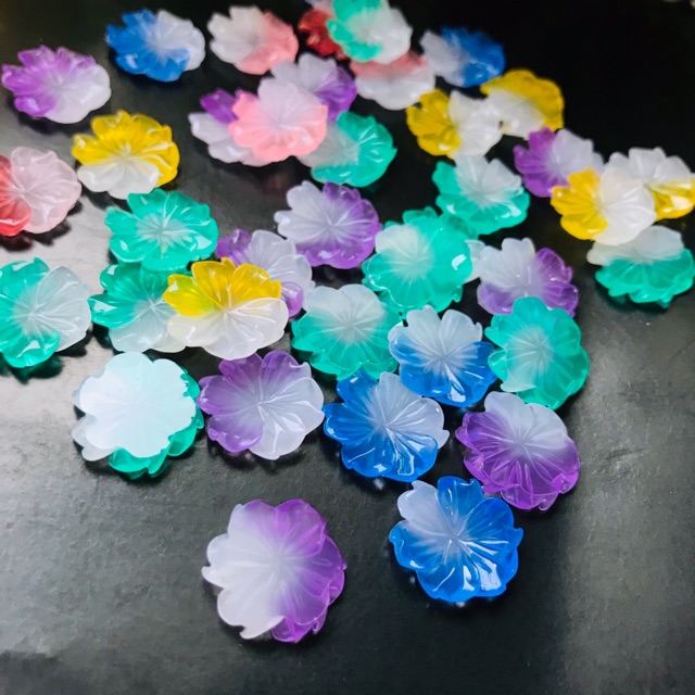 Gradual Resin Flower 14mm isi 10pcs Bunga Gradasi Bahan Craft Aksesoris DIY decocase