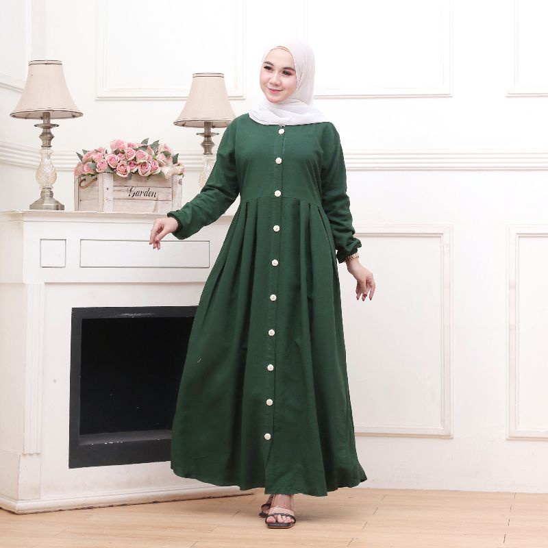 BAJU GAMIS RAYON POLOS TERBARU MODEL KEKINIAN FULL KANCING-ijo botol