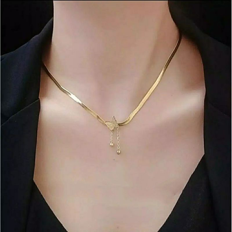 FF Kalung Rantai Belut Titanium Model Kupu - Kupu Rumbai Tersedia Warna Gold dan Rose Gold TS01