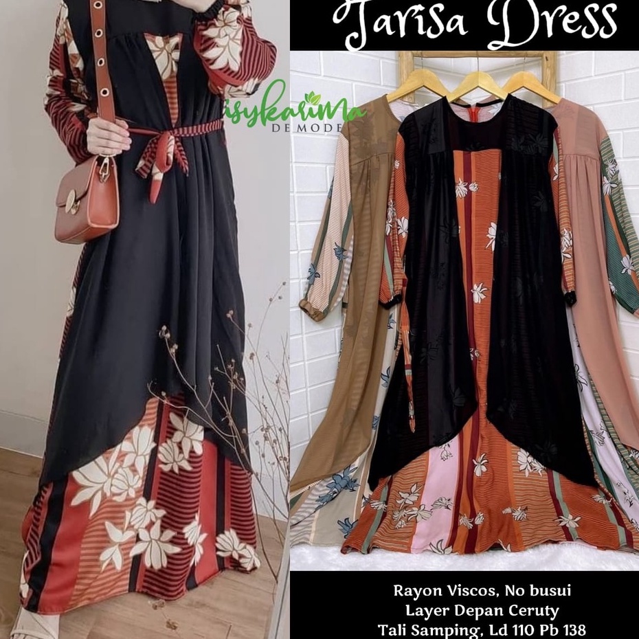 Tarisa Dress Maxy Rayon Viscouse Motif Syar'i Kondangan Terbaru Kekinian LD 110 PB 135