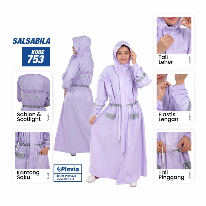 Jas Hujan Jumbo Wanita Gamis Muslimah Poncho Terusan Premium Salsabila