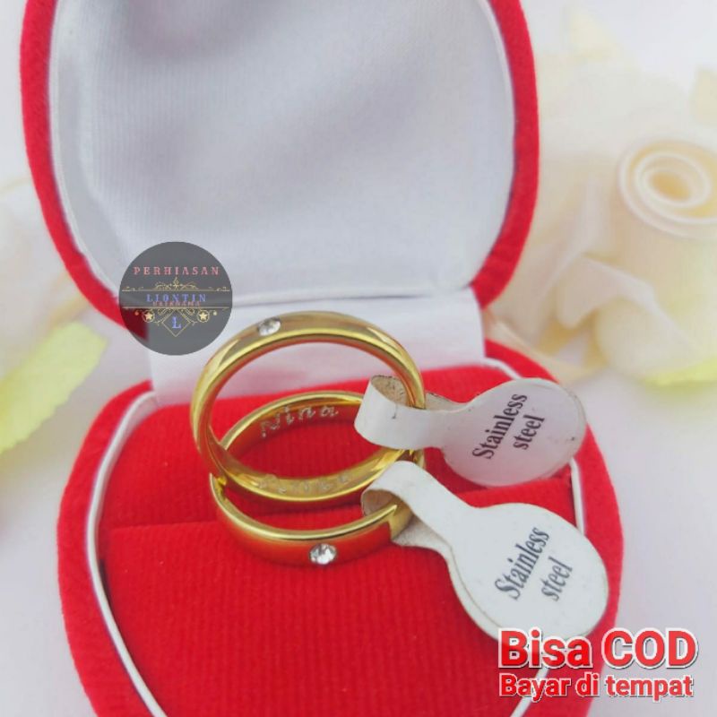 CINCIN TUNANGAN / PERNIKAHAN / COUPLE UKIR NAMA LAPIS EMAS 24K