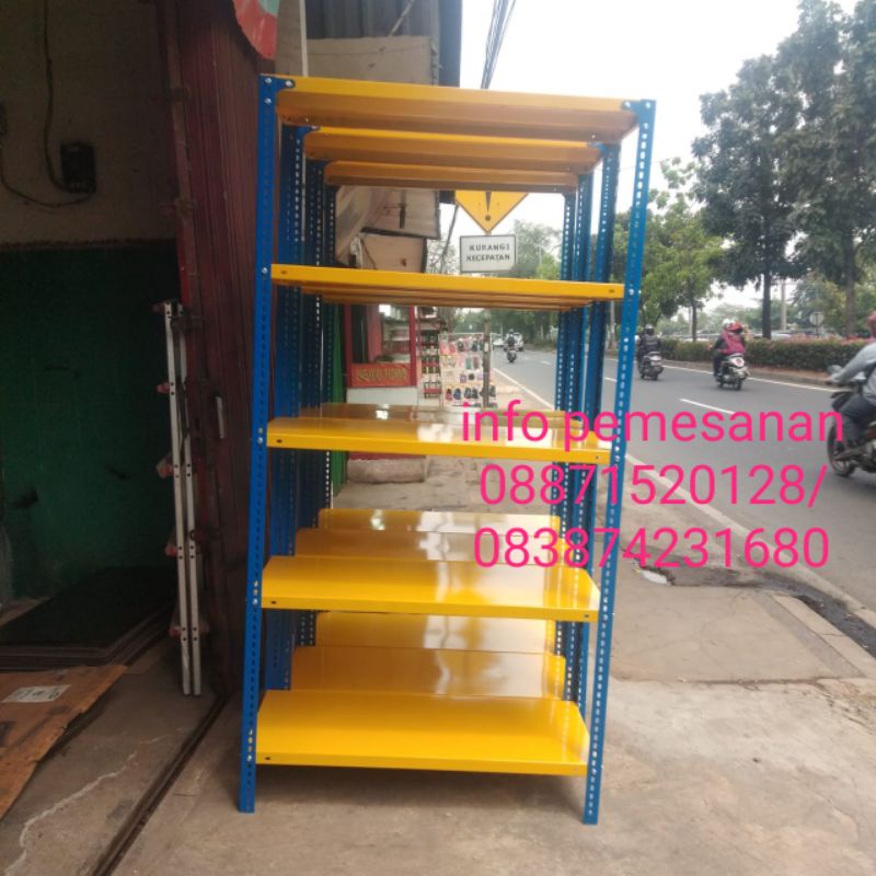 Rak Besi siku lubang terlaris rak gudang UK 40*100*200 kuning