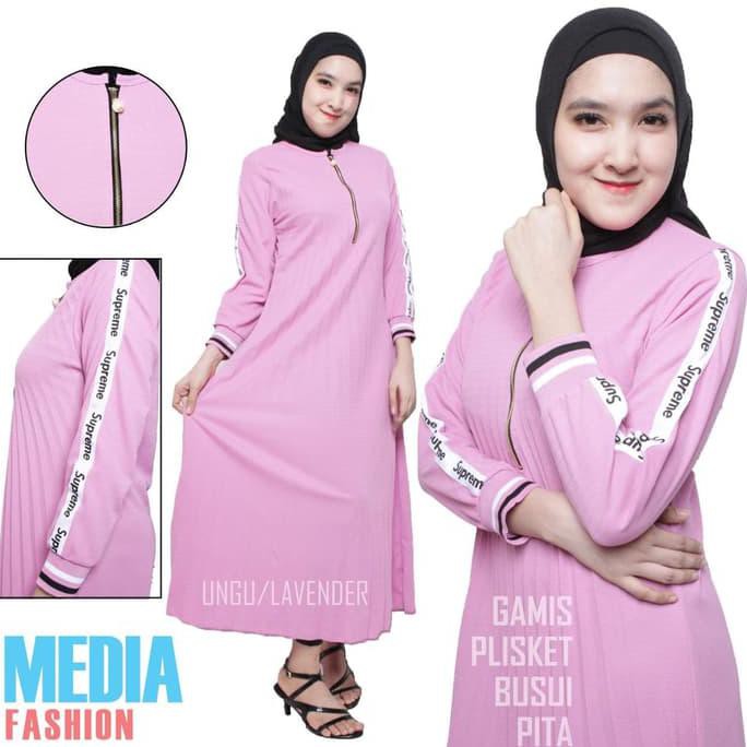TERMURAH Terlaris Baju Gamis Plisket Busui Kombinasi Tangan Pita - Hijau Army