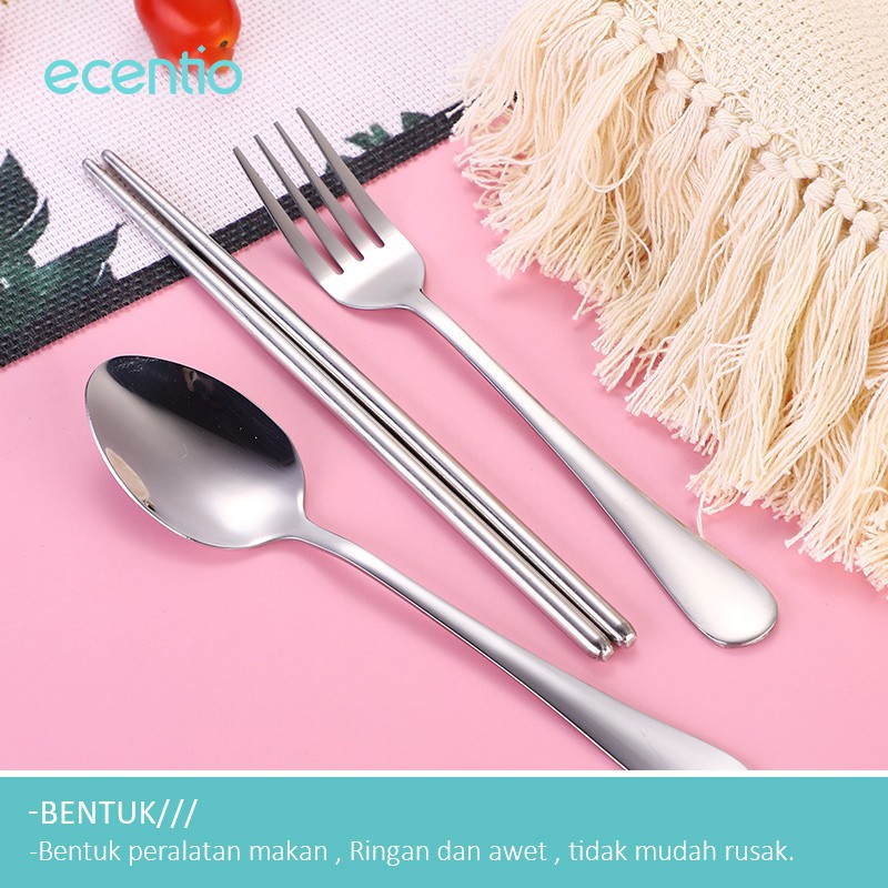 ecentio &amp; FOODI 3Pcs Stainless Steel Set Alat Makan/Sendok Garpu Sumpit /Spoon Fork Chopsticks Peralatan makan