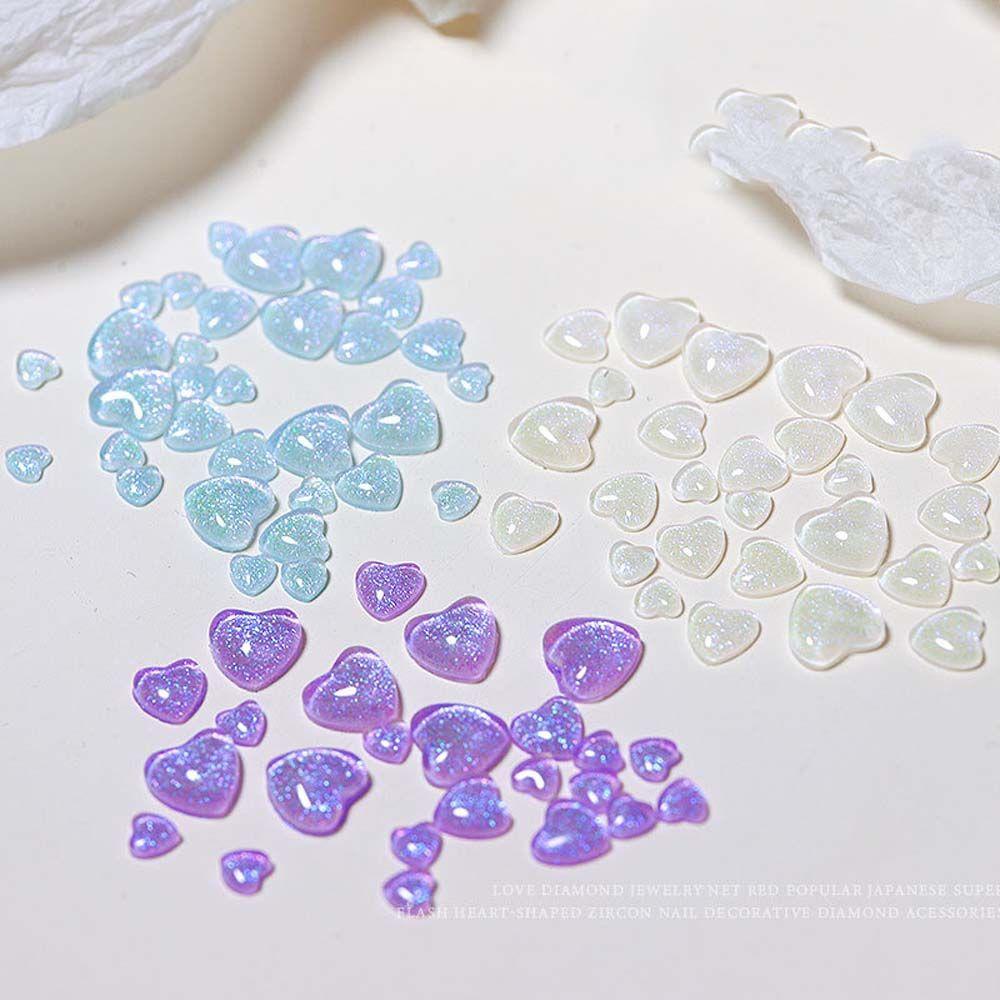 Mxbeauty Aurora Love Heart Nail Charms Lucu Indah Mata Kucing Batu Decal Craft Permata Batu Glitter Love Heart Kristal Hiasan Kuku