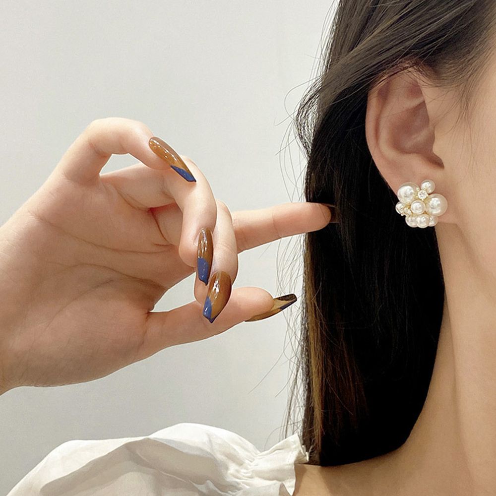 Anting Stud Hias Mutiara Kembang Api Aneka Warna Gaya Retro Korea Untuk Wanita