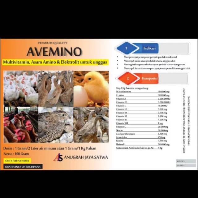 100 Gram Avemino Multivitamin Asam Amino Unggas Petelur